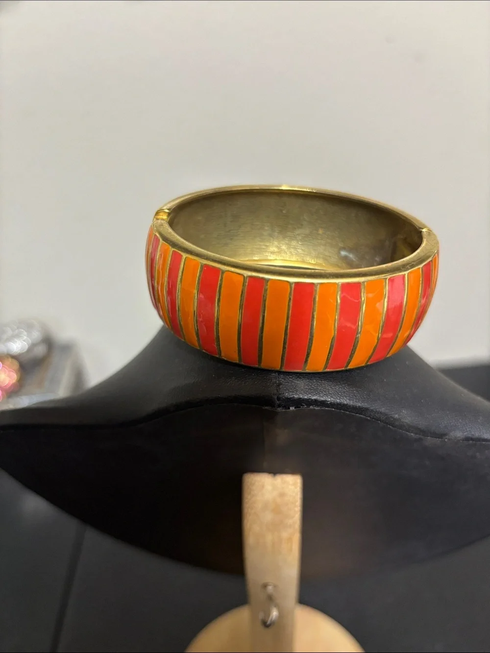 Banana Republic Bold Orange & Red Enamel Bangle Clamper Preppy Boho Bracelet
